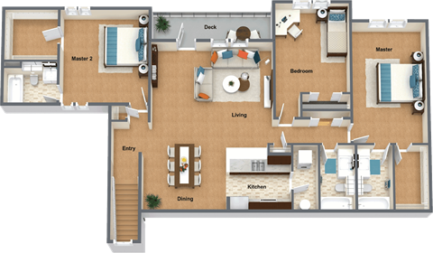 Floor plan for 3 beds, 3 baths, 1620 sqft